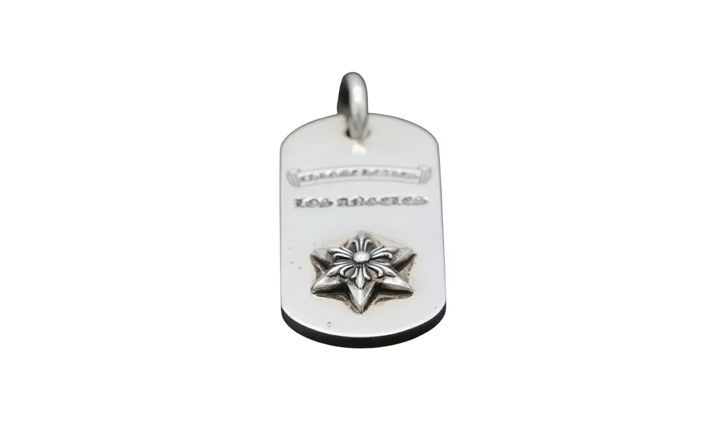 Raised star dog tag & Ball Chain "Los Angeles limited edition - Silver" CHRM0665