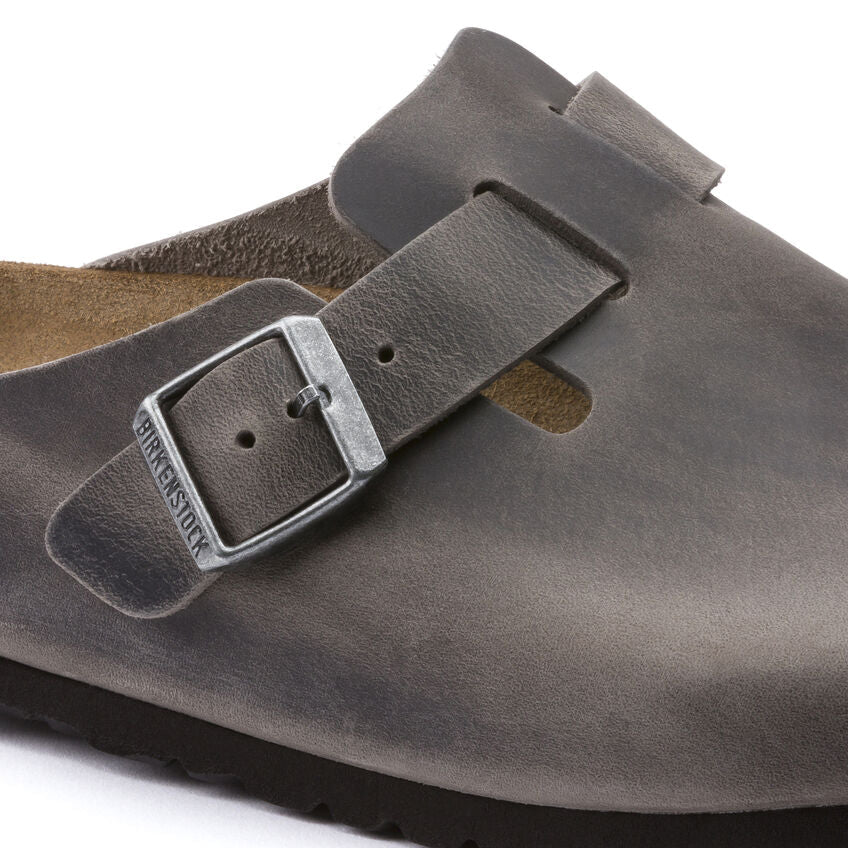 Boston Oiled Leather Soft Footbed Clog in Iron