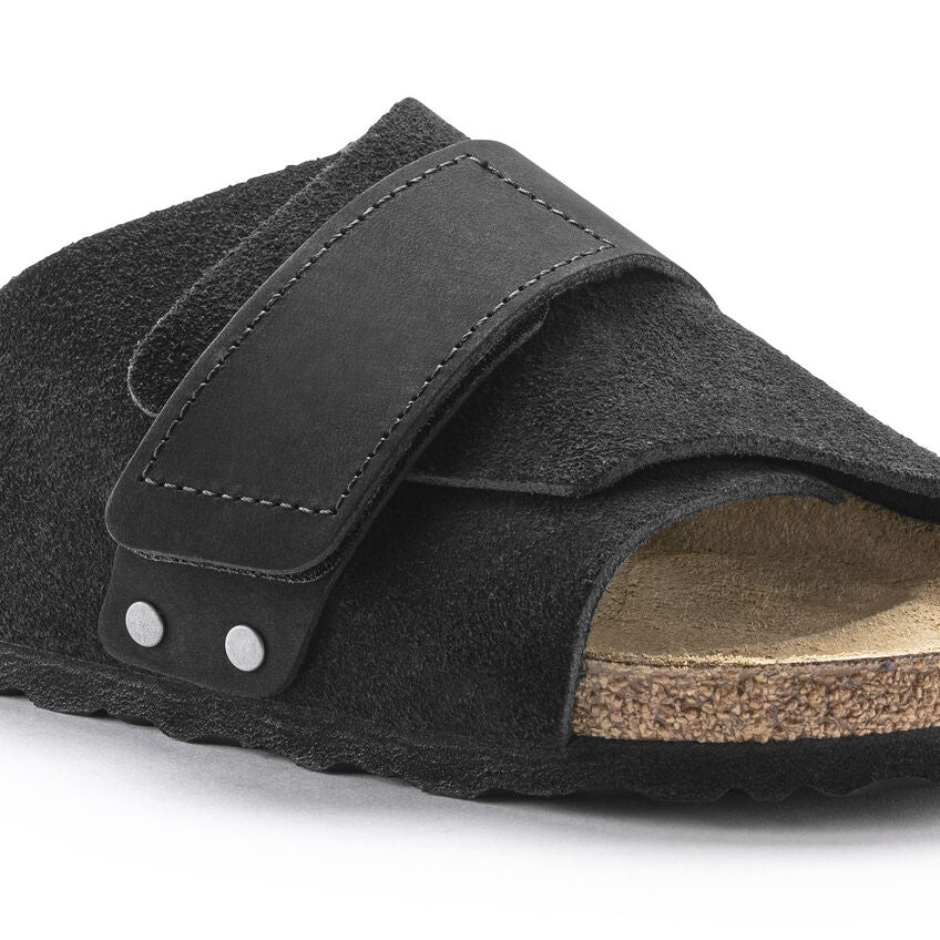 Kyoto Nubuck Leather Suede Leather Sandal in Black