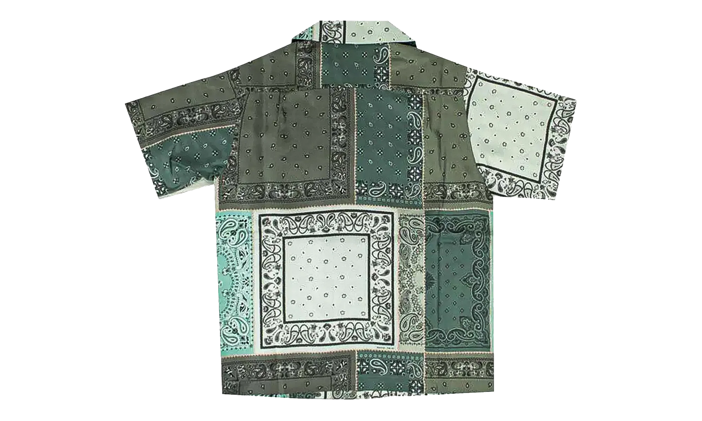 Short Sleeve Bandana Print Silk Button Up Shirt "Green" Y0M06227SE GREE