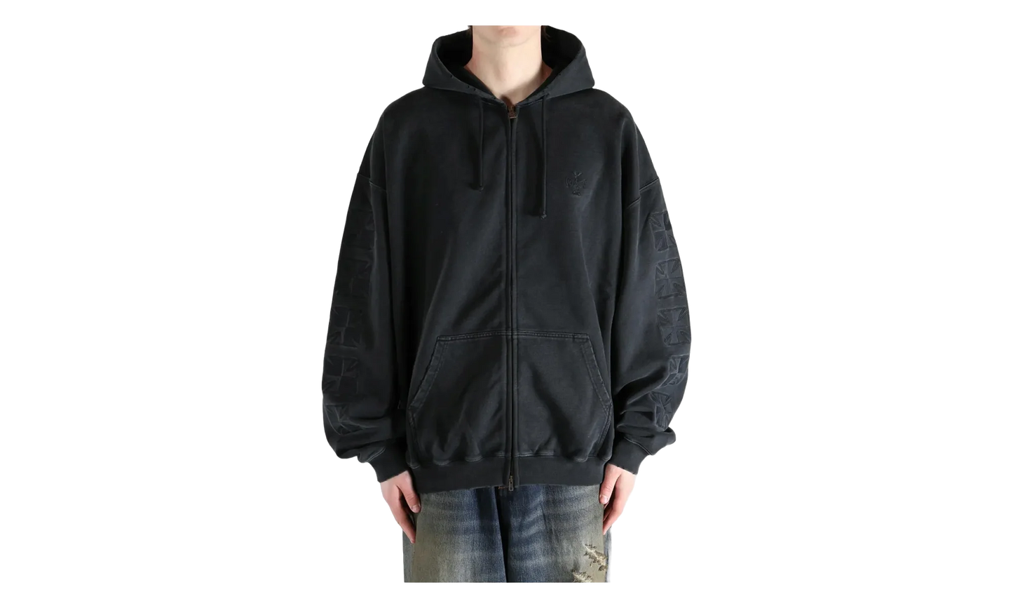 Embroidered Biker Cross Sleeves Zip Up Hoodie "Black" ME76ZU169B BLAC