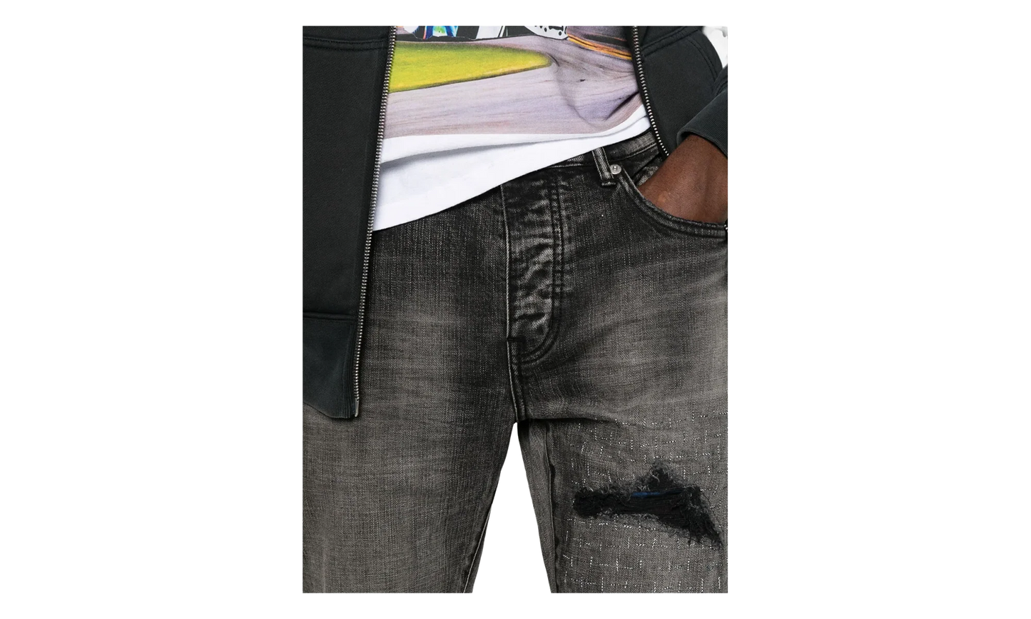 P001 Plaid Patch Jeans "Washed Black" P001 SYDB425