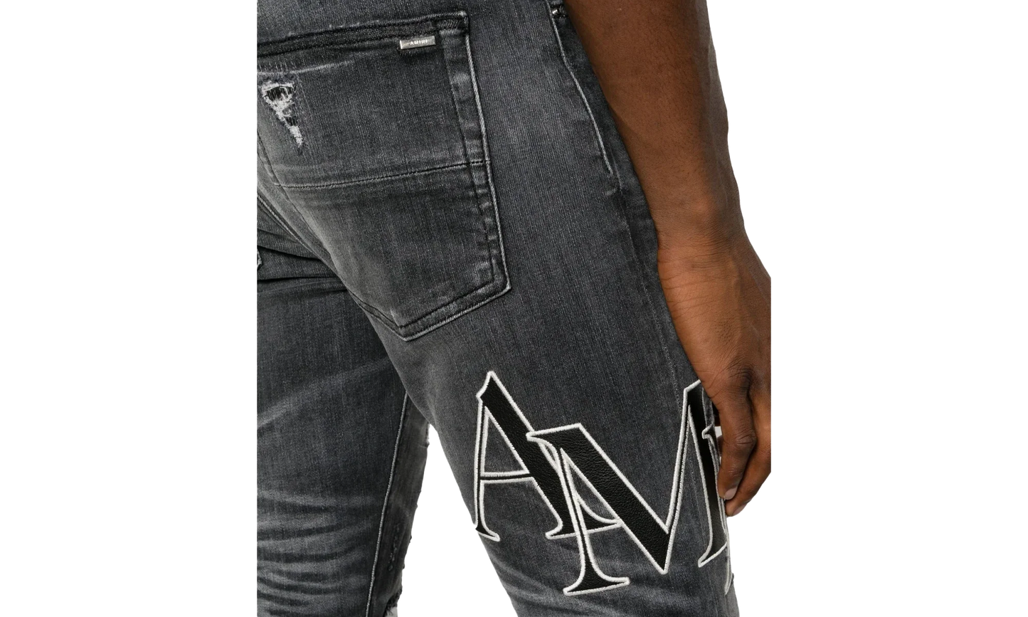 Embroidered Staggered Logo Jeans "Storm Grey Black White" AW23MDS008 516