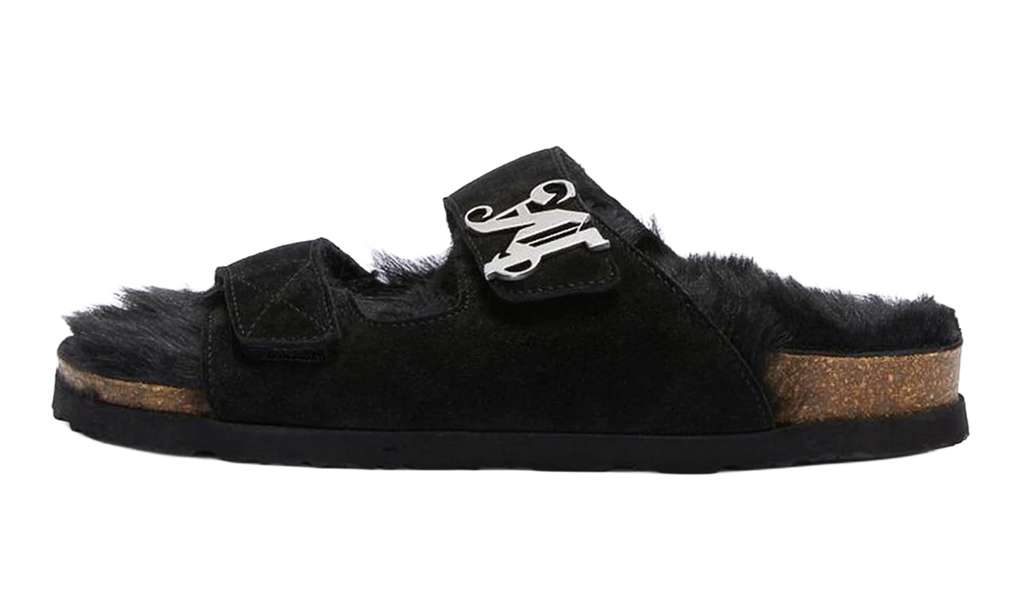 Open Toe Fur Slippers "Black" PMIH009F23LEA0011010