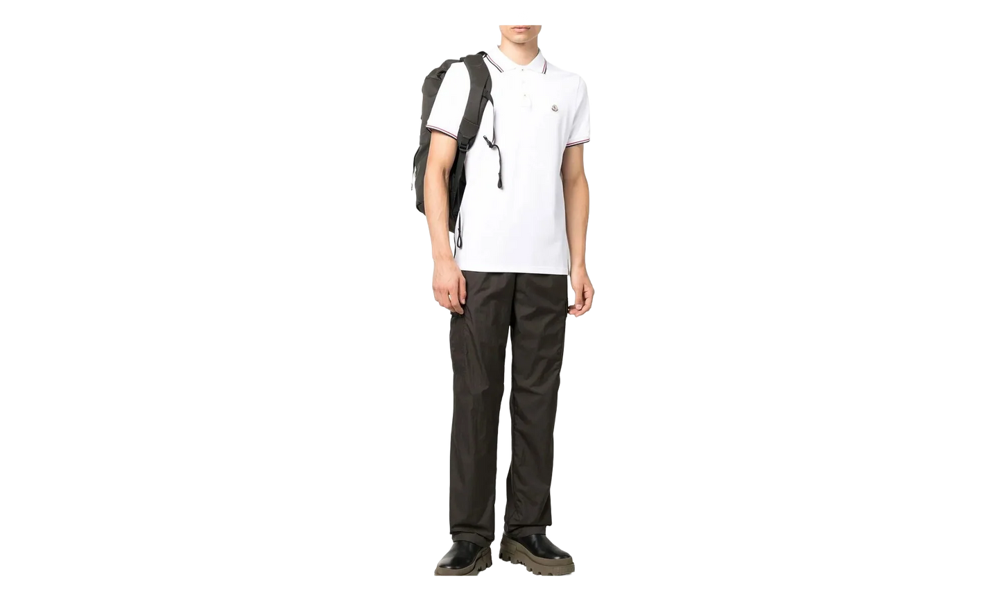 Striped Trim SS Polo Collar T-shirt "Brilliant White" MON59