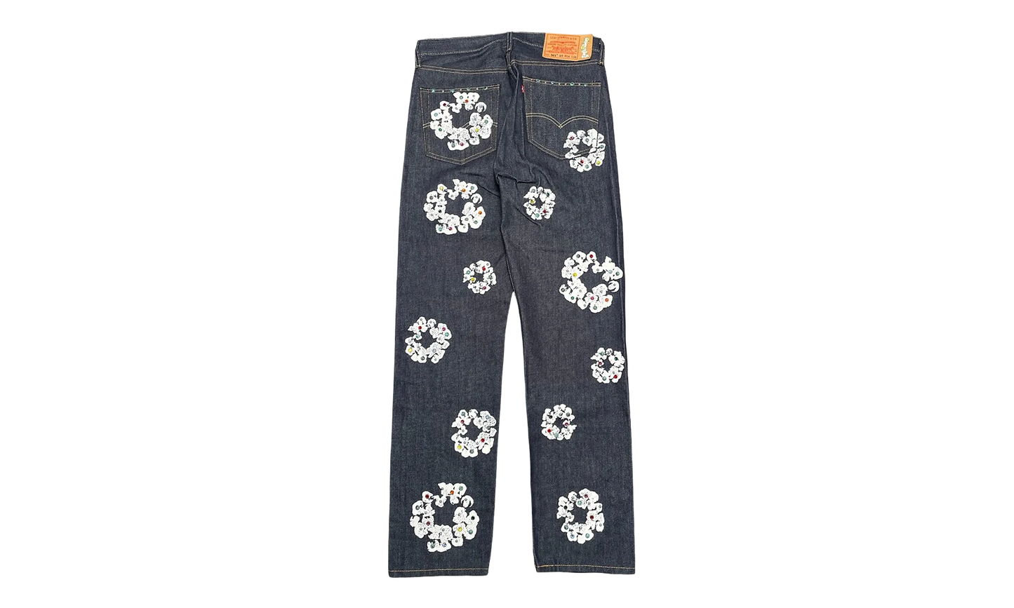 Levi's 501 Rhinestone Cotton Wreath Logo Jeans "Selvedge - Indigo / White" DT295