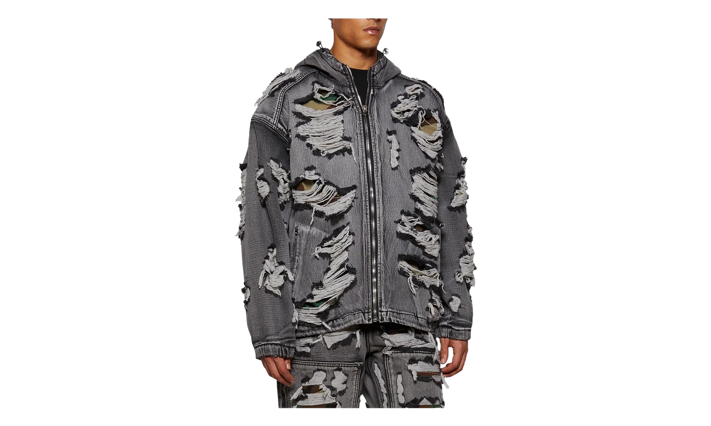 Hell Denim Camo Zip-Up Hoodie "Black" TC25JK2302