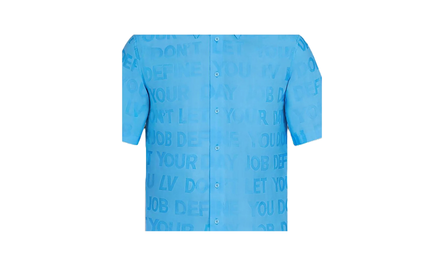 Tonal Letter Button Up Short Sleeve Shirt "Blue" 1A8XBP