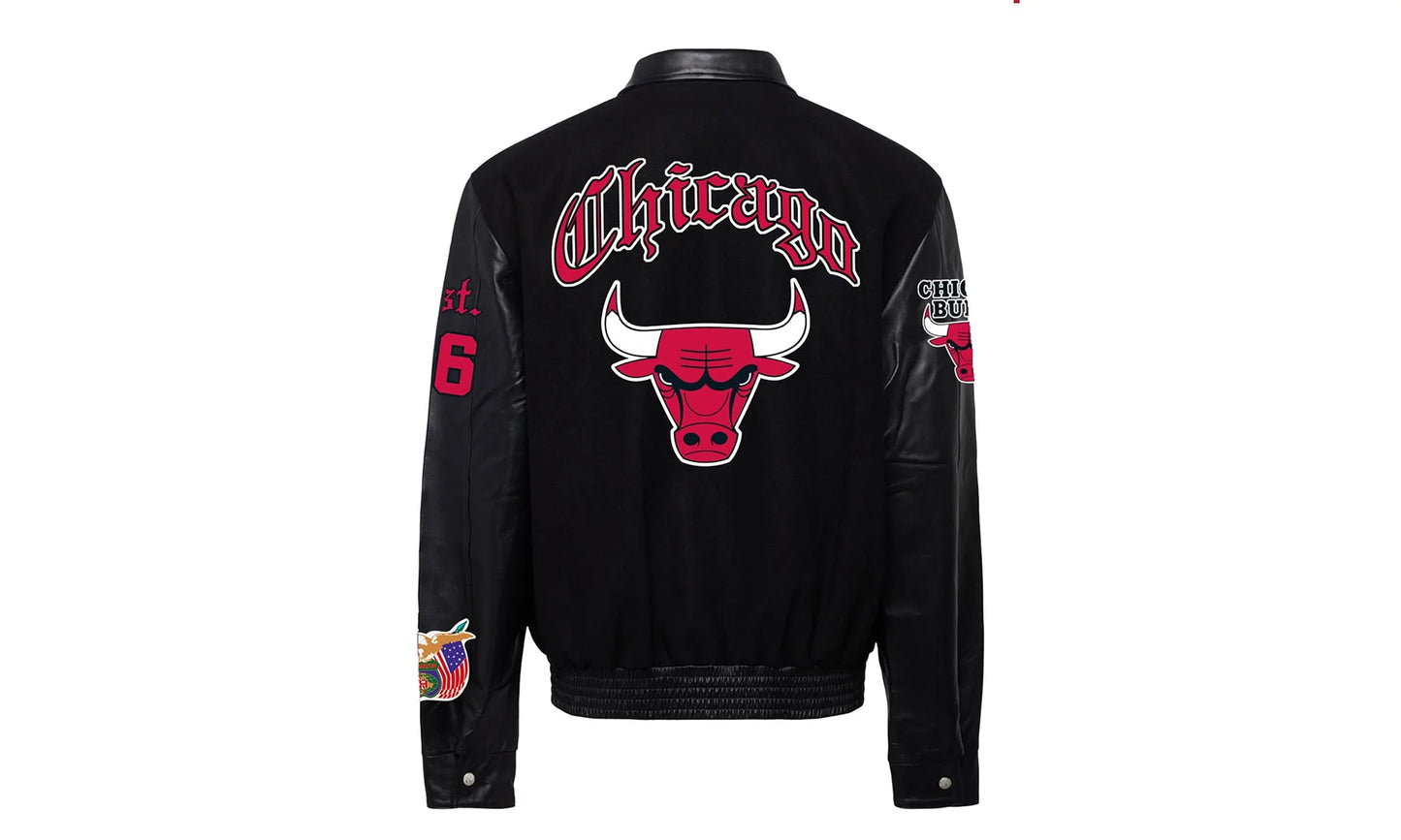 Chicago Bulls Wool & Leather Old English Varsity Jacket "Black" NBA CHI BUL 109