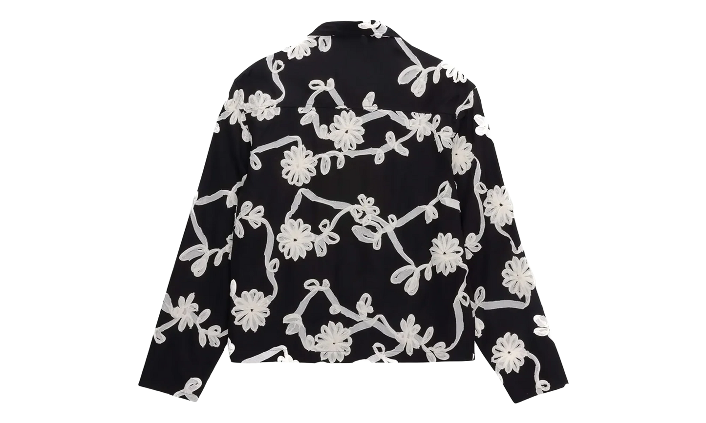 Floral Ribbon Button Up Shirt "Black" HTG260147 BLK