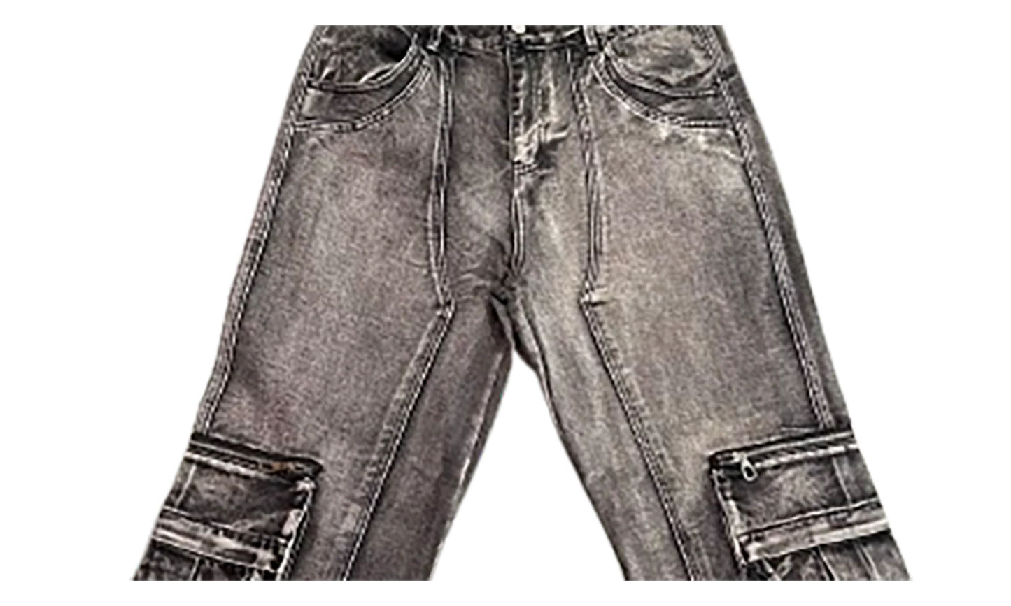 Double Knee Cargo Denim Pants "Black" VAL163