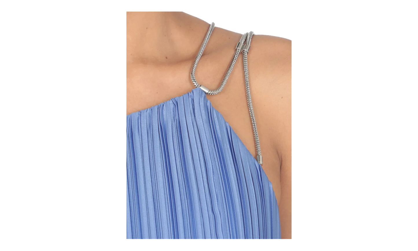 PLEATED ASYMMETRIC CASCADE DRESS "Light Blue" RW DR0011 5944 E24 166