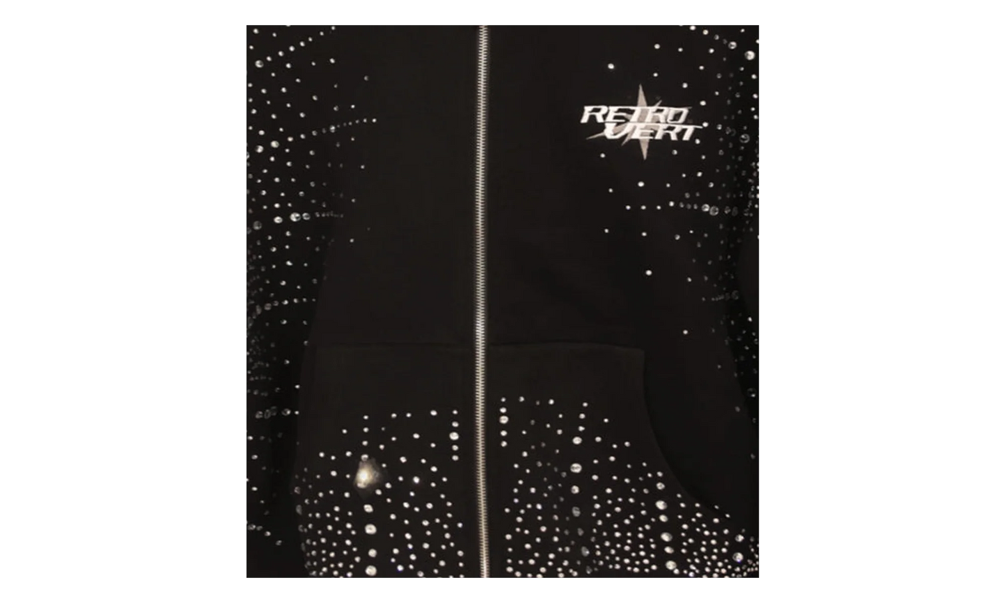 Rhinestone Zip Up Jacket "Black" RET028