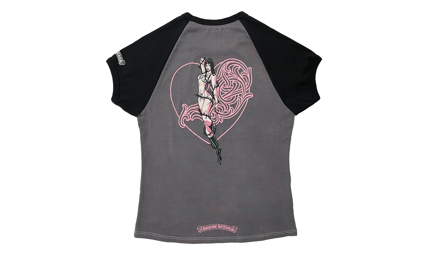 Deadly Doll Vine Heart Cropped T-Shirt "Grey / Pink" CHRM1091