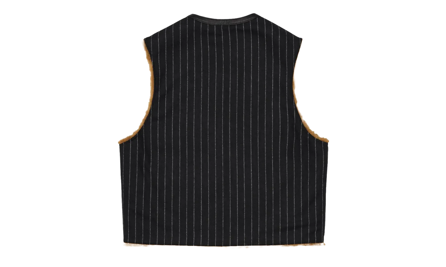 Reversible Pinstripe Shearling Vest "Black" DT456