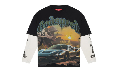 Sunset Drift Layered L/S T-shirt "Black Wash" 9LDNZ5NF