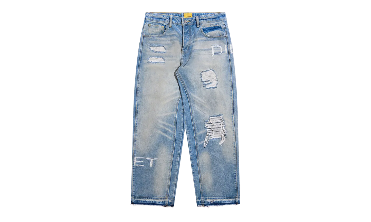 Distressed Stencil Denim "Washed Indigo" DSM S26 068