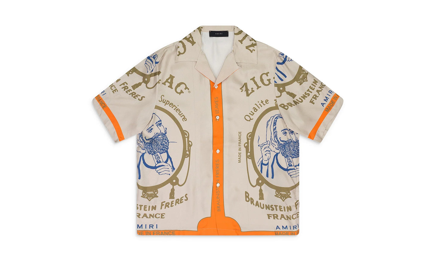 Zig Zag Rolling Paper Button-Down Shirt "Beige" SS22MSS012_ALABASTER