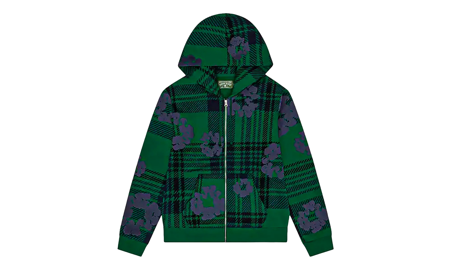 Plaid Cotton Wreath Zip Hoodie "Green" DT385