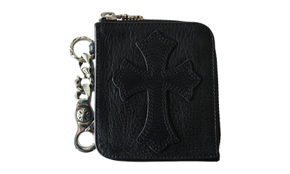 Leather Tiny Zip Cemetery Cross Patch Wallet "Black" CHRM1161