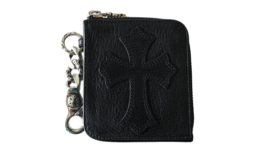 Leather Tiny Zip Cemetery Cross Patch Wallet "Black" CHRM1161