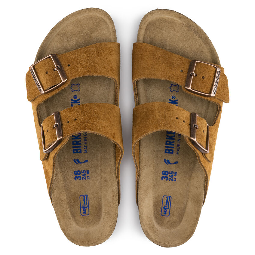 Arizona Suede Soft Footbed Sandal in Mink