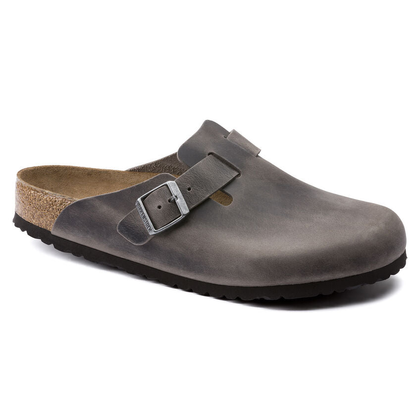 Boston Oiled Leather Soft Footbed Clog in Iron