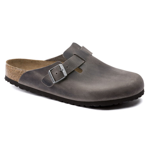 Boston Oiled Leather Soft Footbed Clog in Iron
