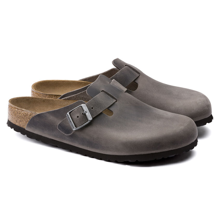 Boston Oiled Leather Soft Footbed Clog in Iron