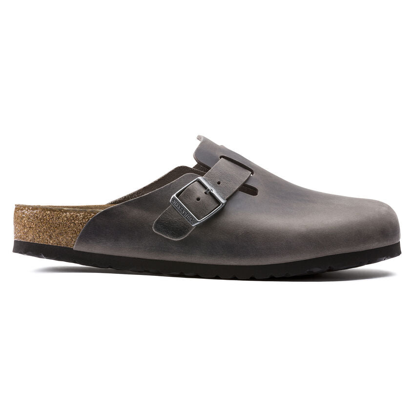 Boston Oiled Leather Soft Footbed Clog in Iron