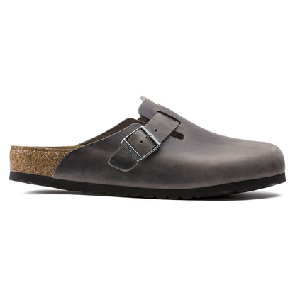 Boston Oiled Leather Soft Footbed Clog in Iron
