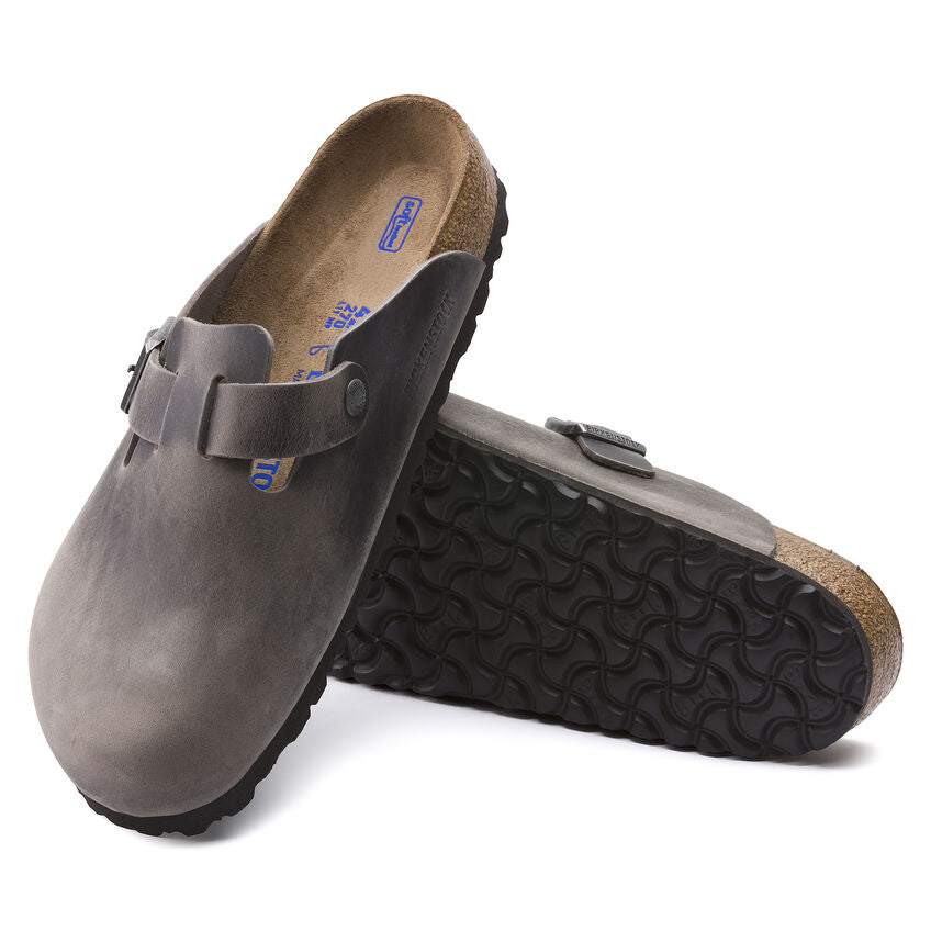 Boston Oiled Leather Soft Footbed Clog in Iron