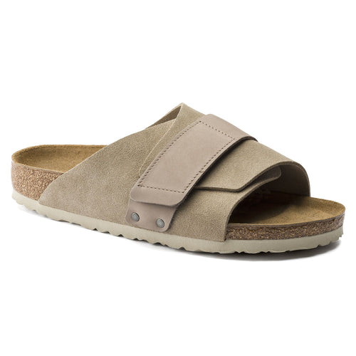 Kyoto Oiled Leather/Suede Leather Sandal in Taupe