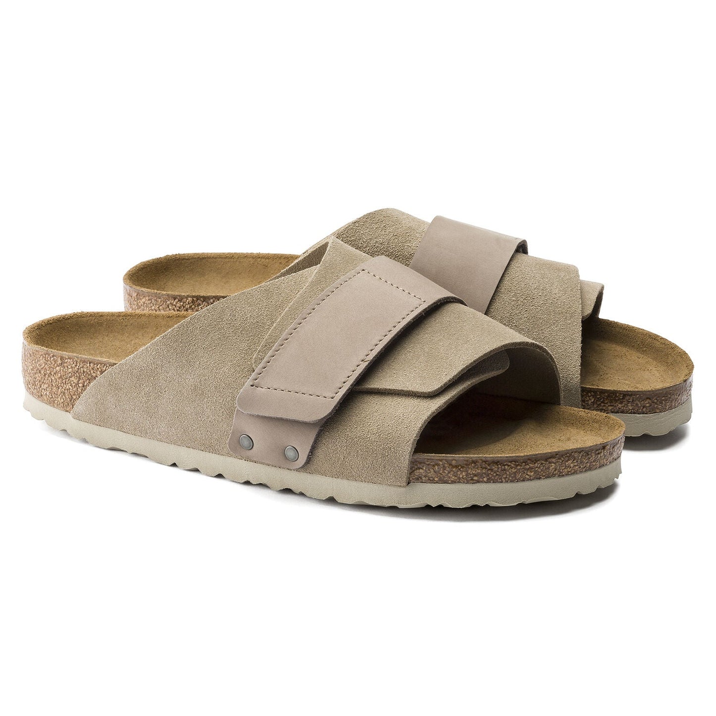 Kyoto Oiled Leather/Suede Leather Sandal in Taupe