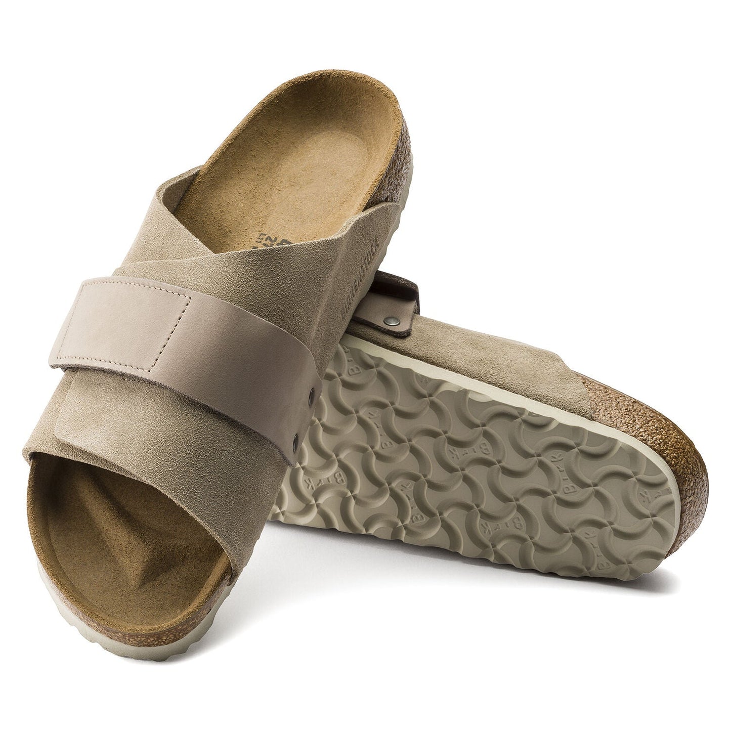 Kyoto Oiled Leather/Suede Leather Sandal in Taupe