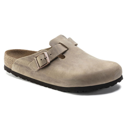Boston Oiled Leather Soft Footbed Clog in Tabacco Brown
