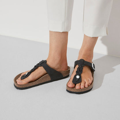 Gizeh Braid Oiled Leather Sandal in Black