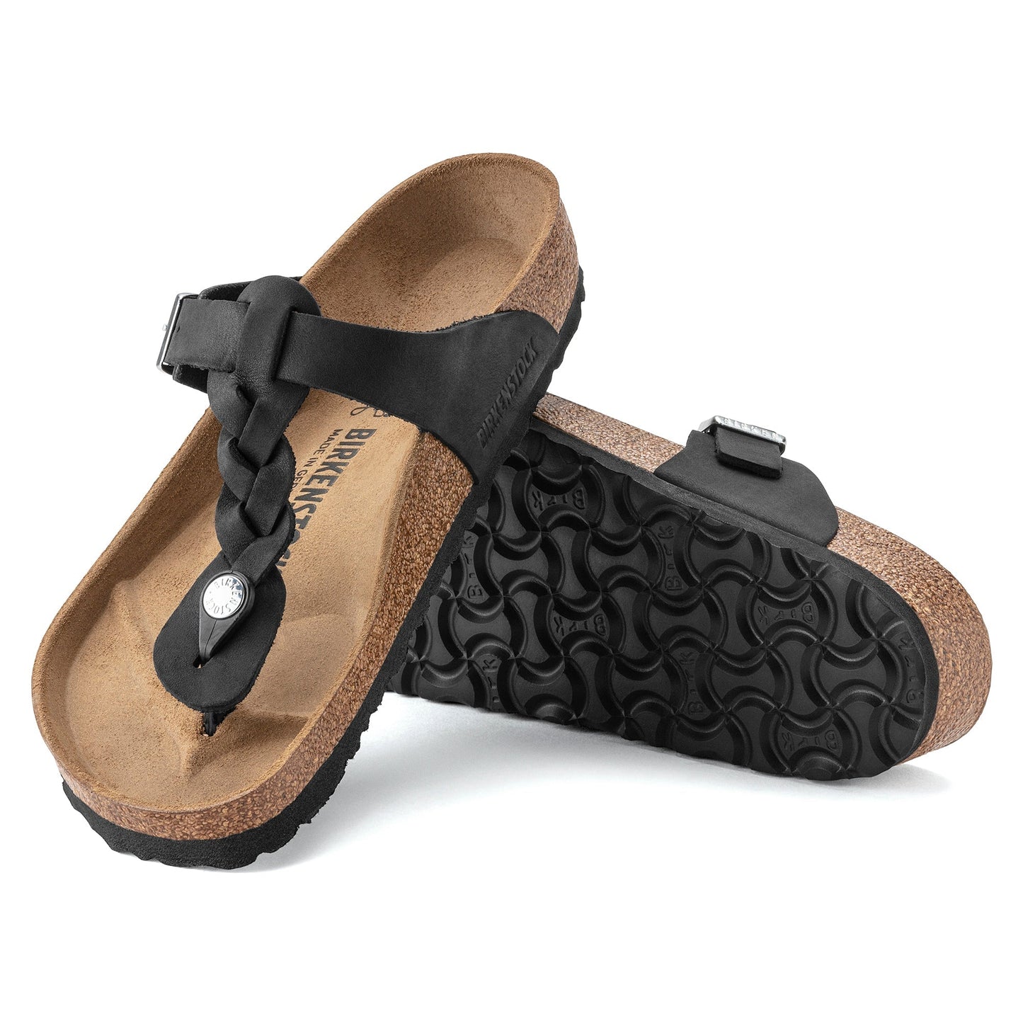 Gizeh Braid Oiled Leather Sandal in Black