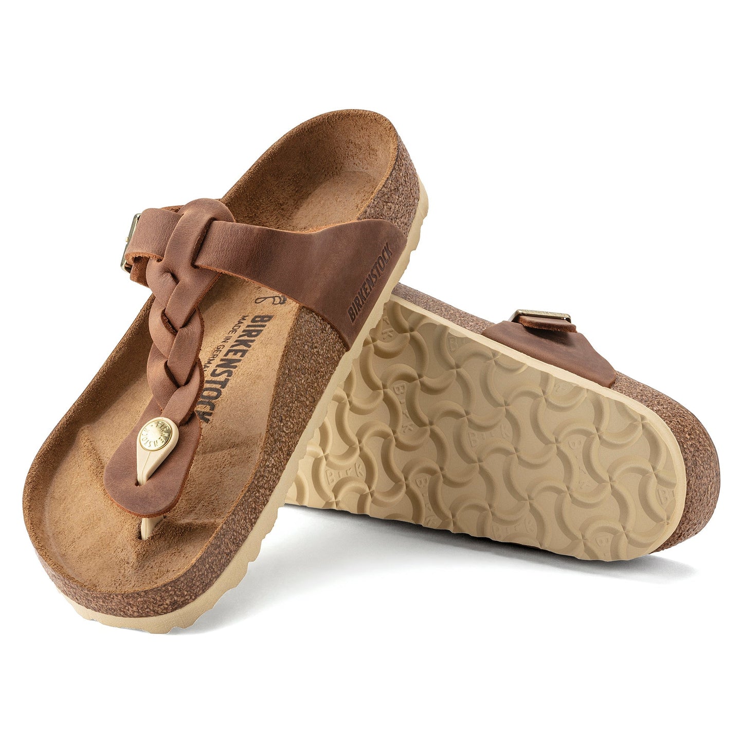 Gizeh Braid Oiled Leather Sandal in Cognac