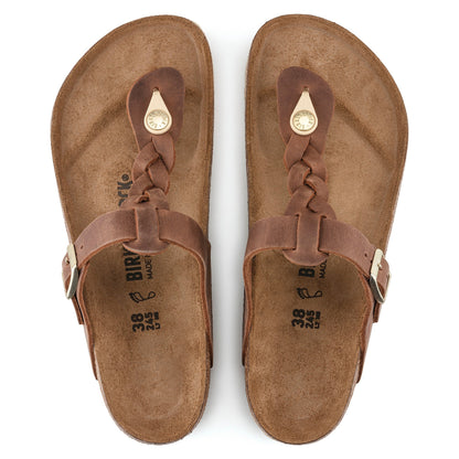 Gizeh Braid Oiled Leather Sandal in Cognac
