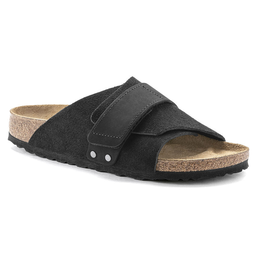 Kyoto Nubuck Leather Suede Leather Sandal in Black