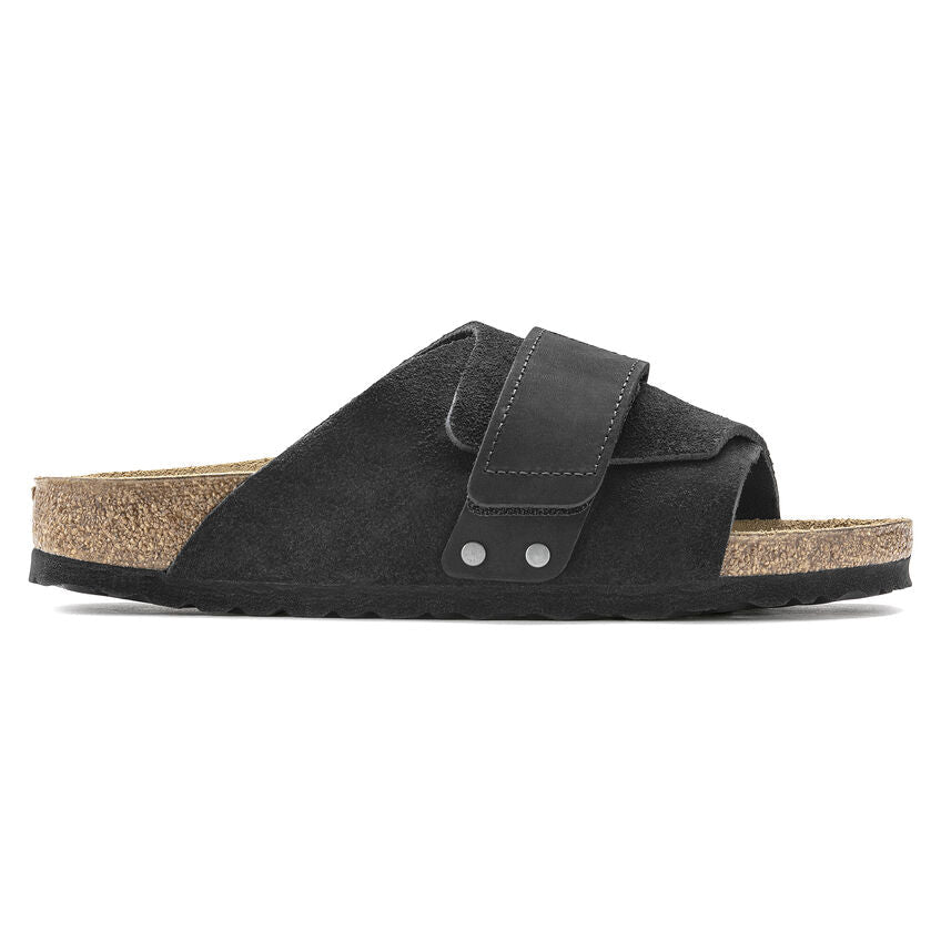 Kyoto Nubuck Leather Suede Leather Sandal in Black