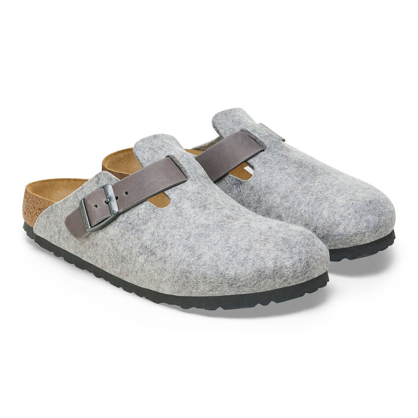 Boston Natural Leather/Felt in Light Grey
