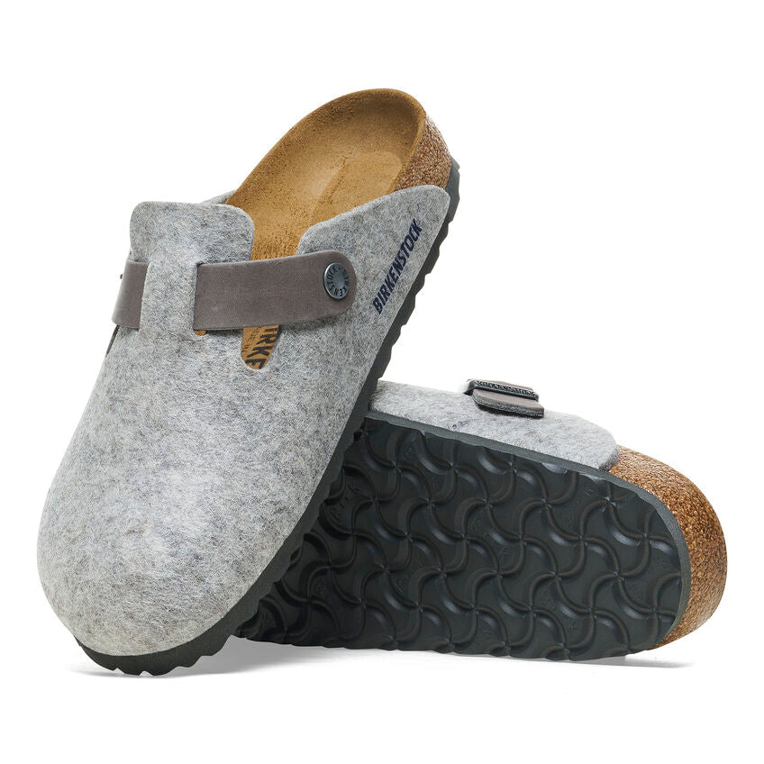 Boston Natural Leather/Felt in Light Grey