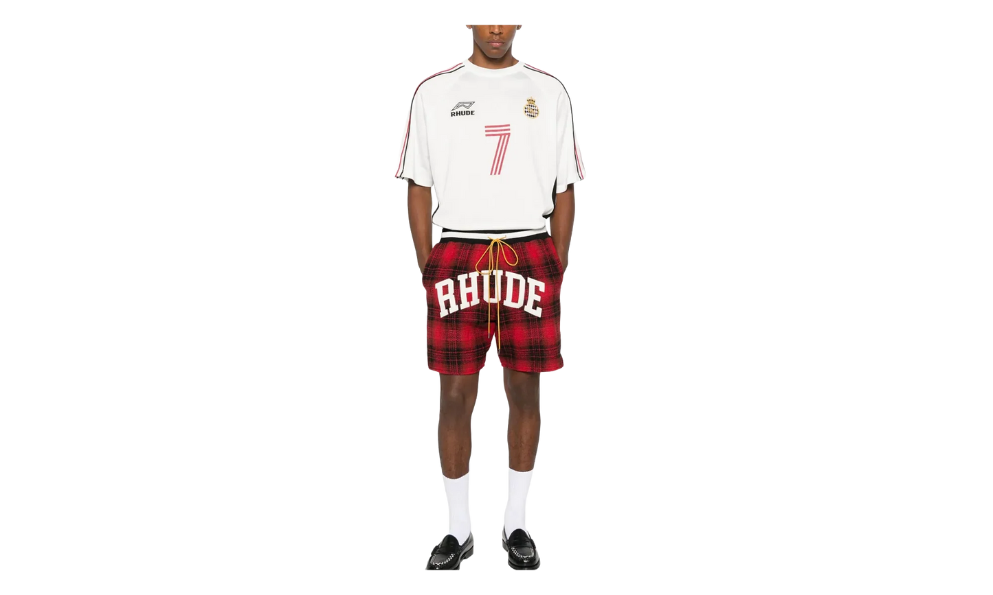Rhude Flannel Collegiate Court Logo Short "Red Black" PF25SH017353122