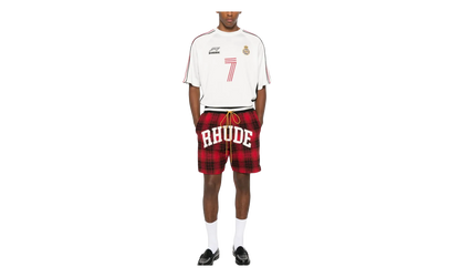 Rhude Flannel Collegiate Court Logo Short "Red Black" PF25SH017353122