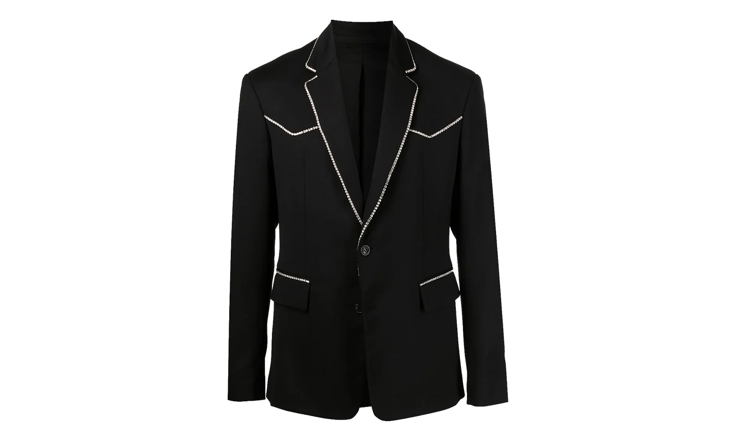Crystal Trim Single Breast Jacket "Black" MJF017 001