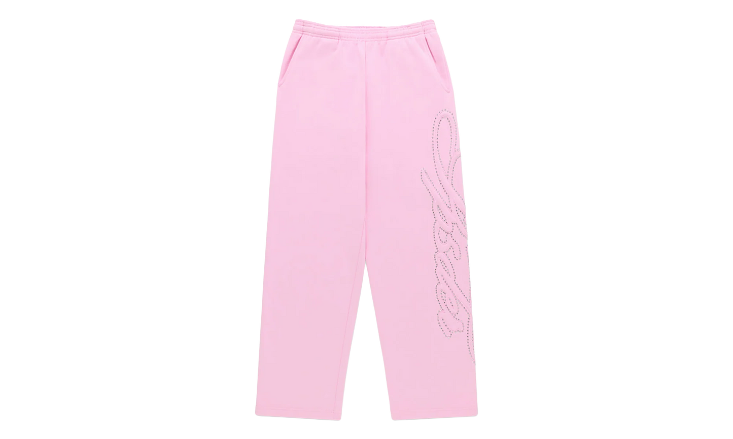 Rhinestone Script Wide Leg Sweatpants "Light Pink" SP5der350