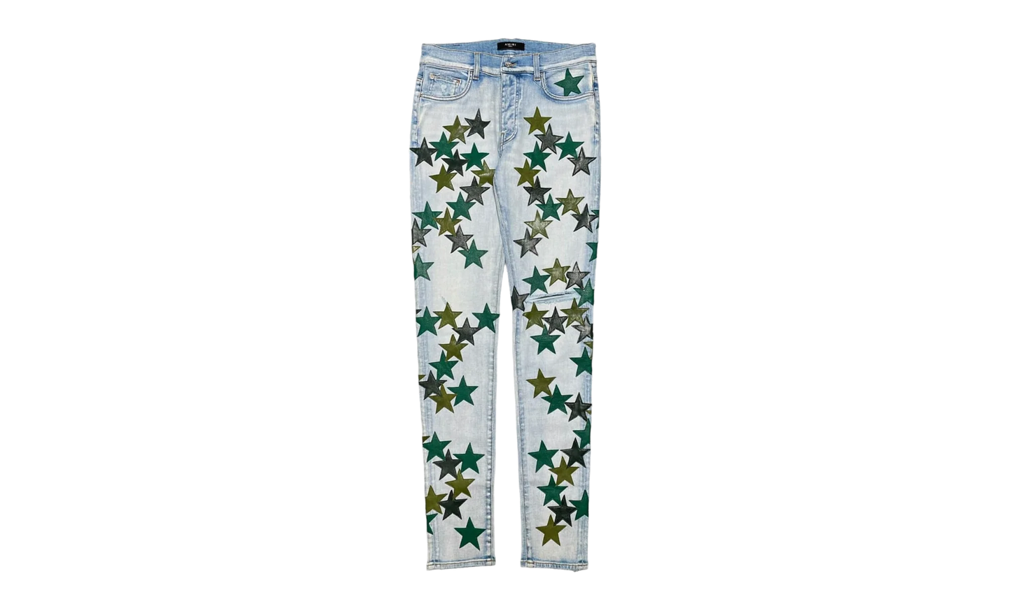 Leather Star Patch Jeans "Chemist - Light Indigo Green Multi" SS22MDS022 485