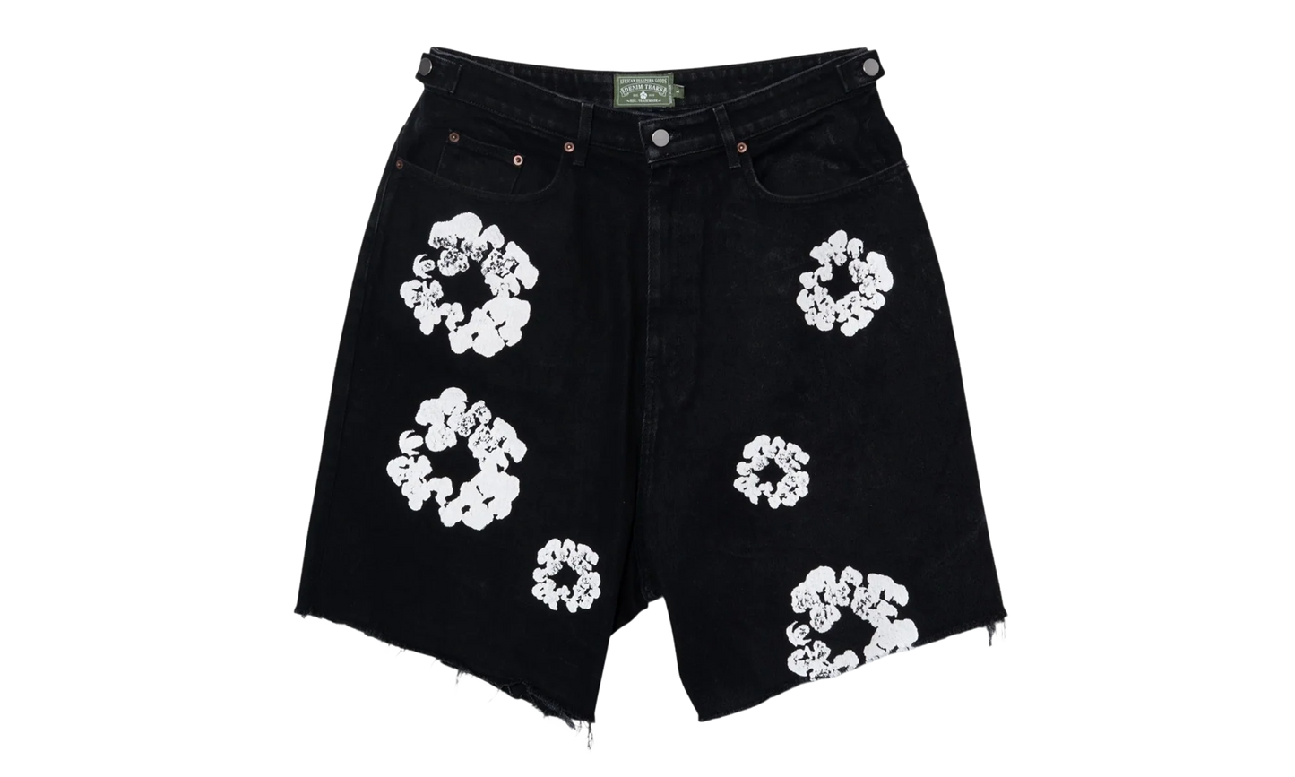 The Cotton Wreath Denim Shorts "Black White" DT401